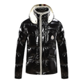 Moncler Contrast-Trim Glossy Hooded Down Puffer Jacket