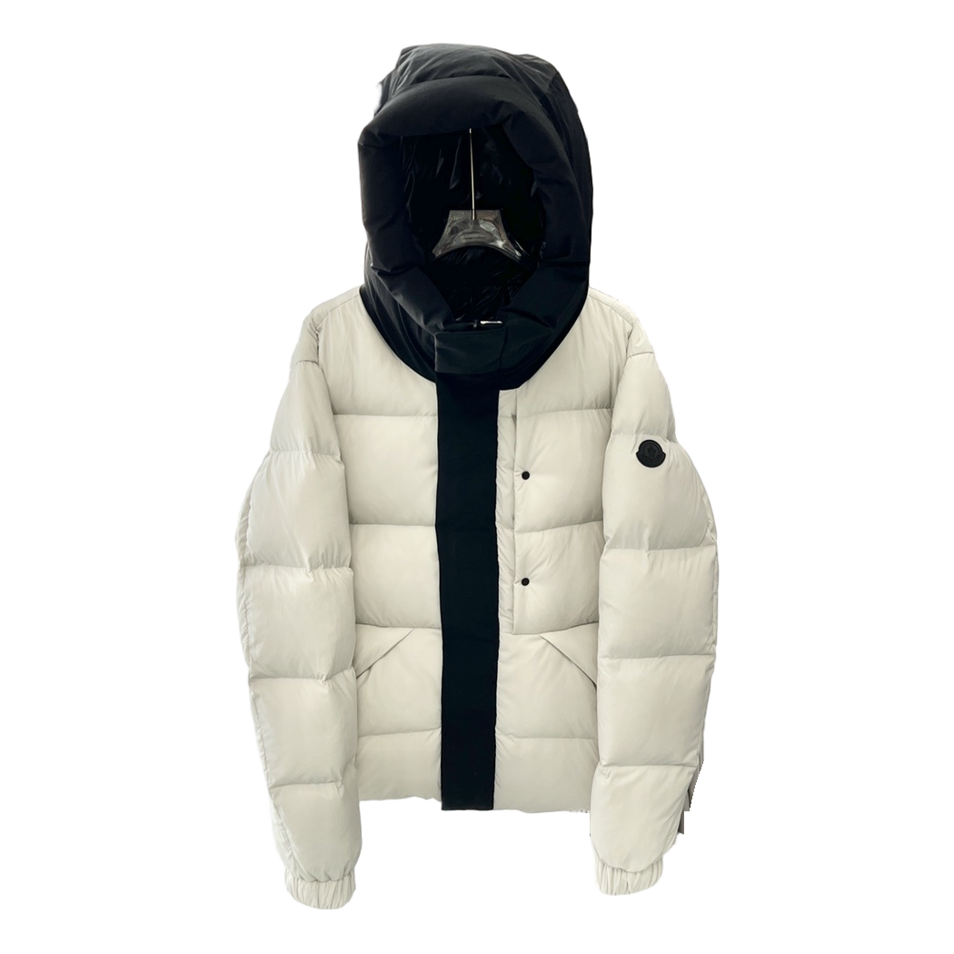 Moncler Contrast-Hood Color-Block Down Puffer Jacket