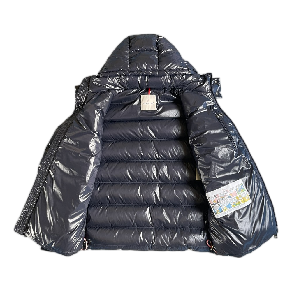 Moncler Glossy Logo-Zip Hooded Puffer Jacket – Navy