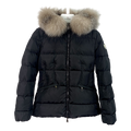 Moncler Cinched-Waist Fur-Trim Hooded Down Puffer Jacket — Black