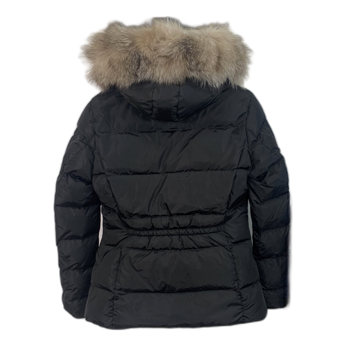 Moncler Cinched-Waist Fur-Trim Hooded Down Puffer Jacket — Black
