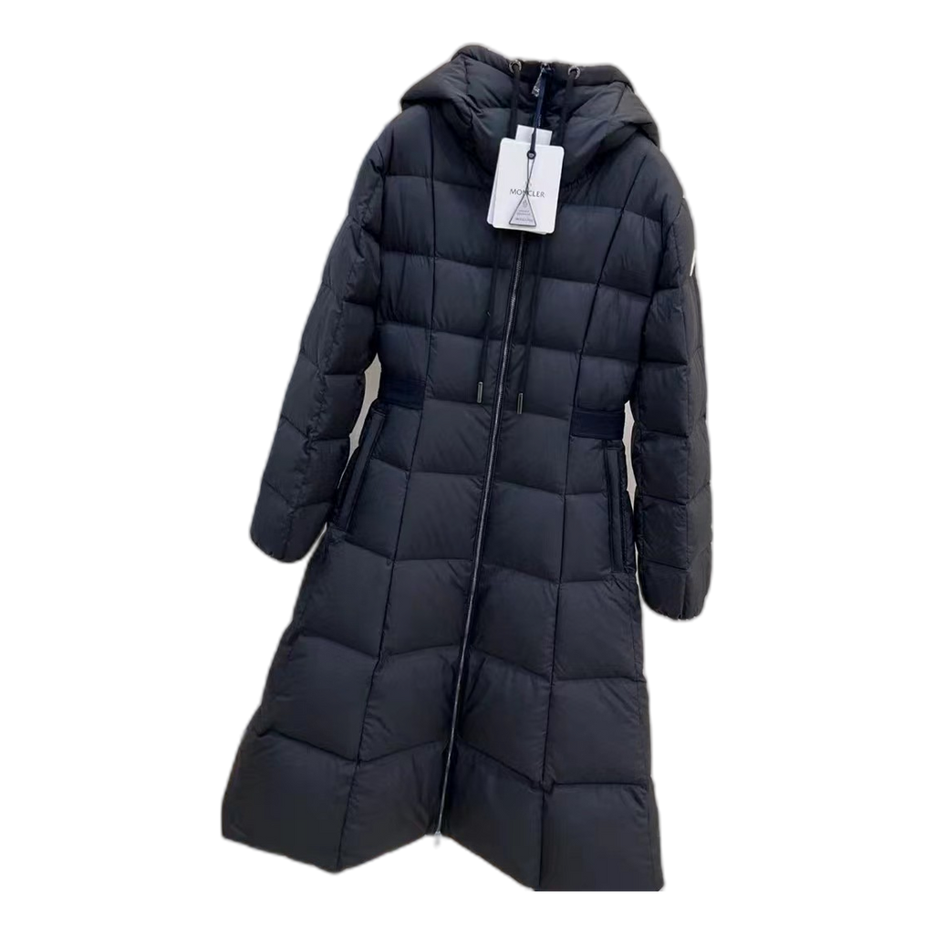 Moncler Drawstring-Hood Fitted Long Puffer Coat – Black