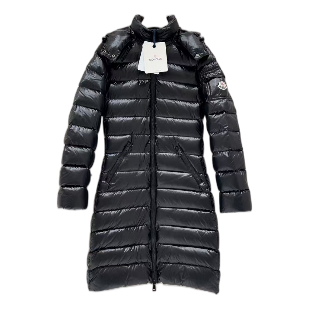 Moncler Narrow-Quilt Fur-Trim Hooded Long Puffer Coat – Black | Premium Down
