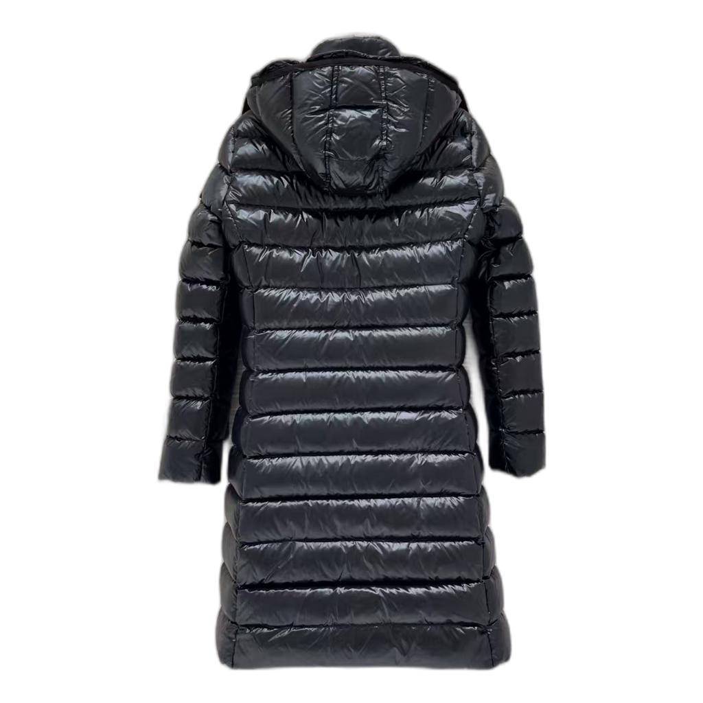 Moncler Narrow-Quilt Fur-Trim Hooded Long Puffer Coat – Black | Premium Down