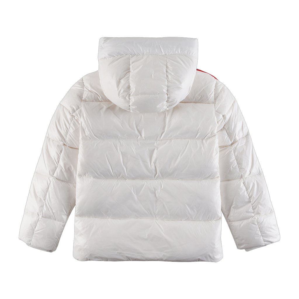 Moncler Tricolour Sleeve-Stripe Hooded Puffer Jacket – White | Premium Down