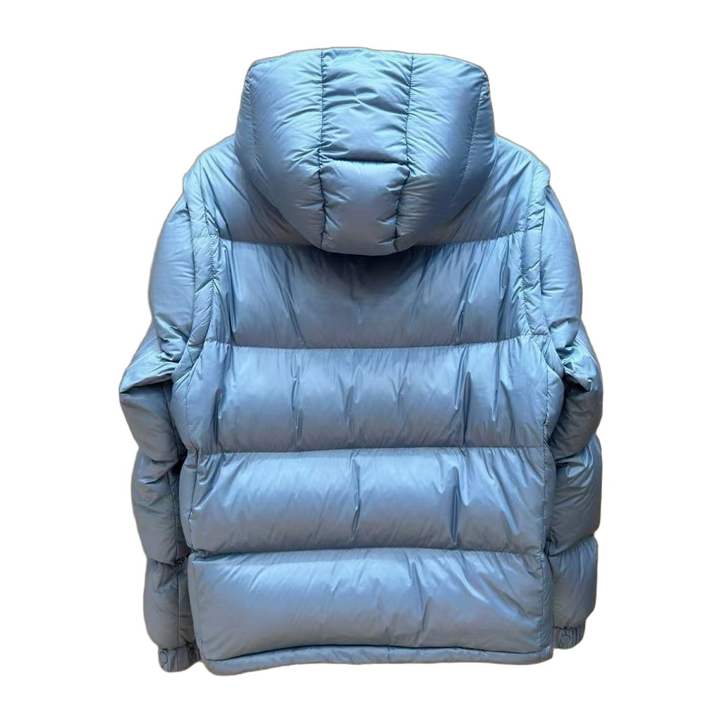 Moncler Orange-Badge Hooded Puffer Jacket – Ice Blue | Premium Down