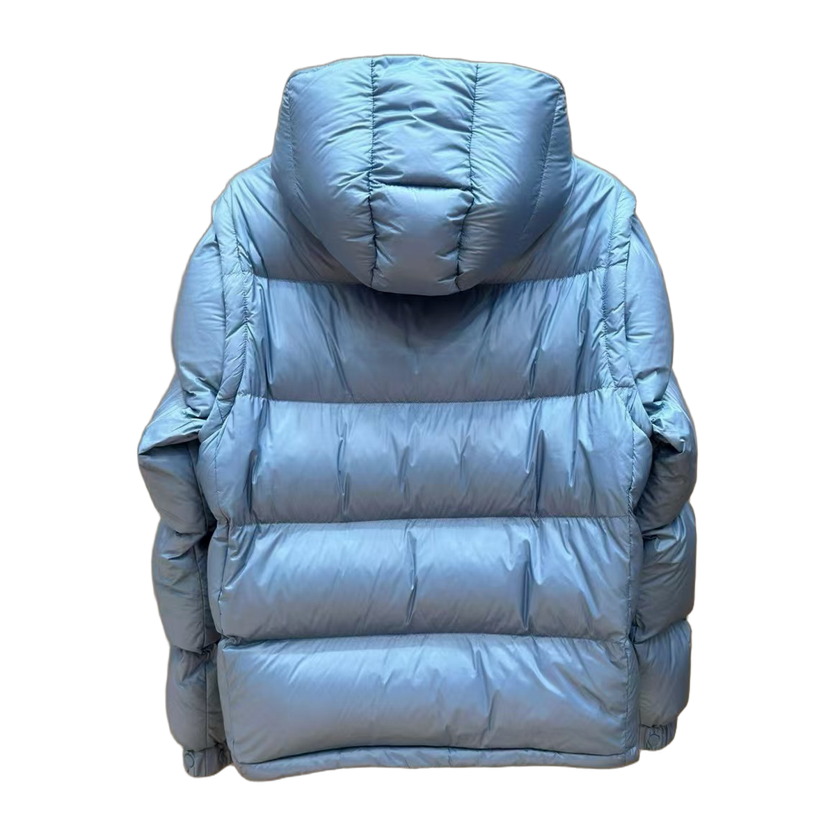 Moncler Orange-Badge Hooded Puffer Jacket – Ice Blue | Premium Down