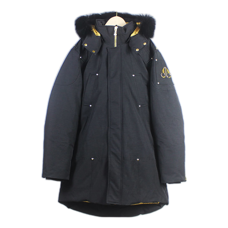 Moose Knuckles Stag Lake Gold-Trim Fur-Hood Parka – Black | Canadian Down