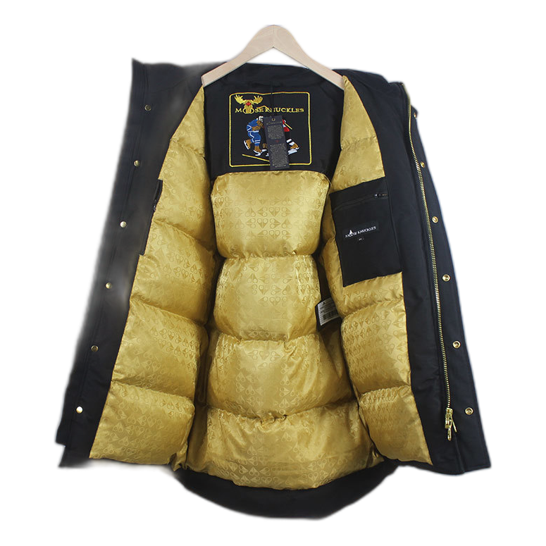 Moose Knuckles Stag Lake Gold-Trim Fur-Hood Parka – Black | Canadian Down