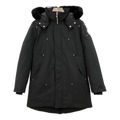 Moose Knuckles Curved-Hem Fur-Trim Hooded Parka – Black | Canadian Down