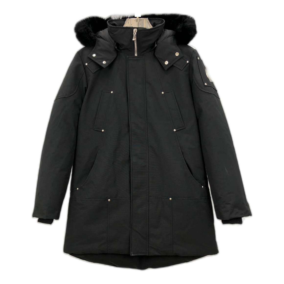 Moose Knuckles Curved-Hem Fur-Trim Hooded Parka – Black | Canadian Down