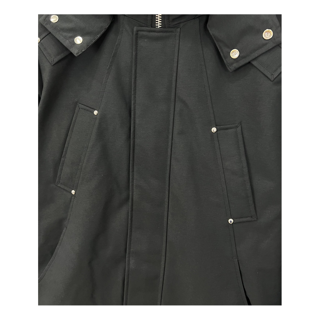 Moose Knuckles Curved-Hem Fur-Trim Hooded Parka – Black | Canadian Down