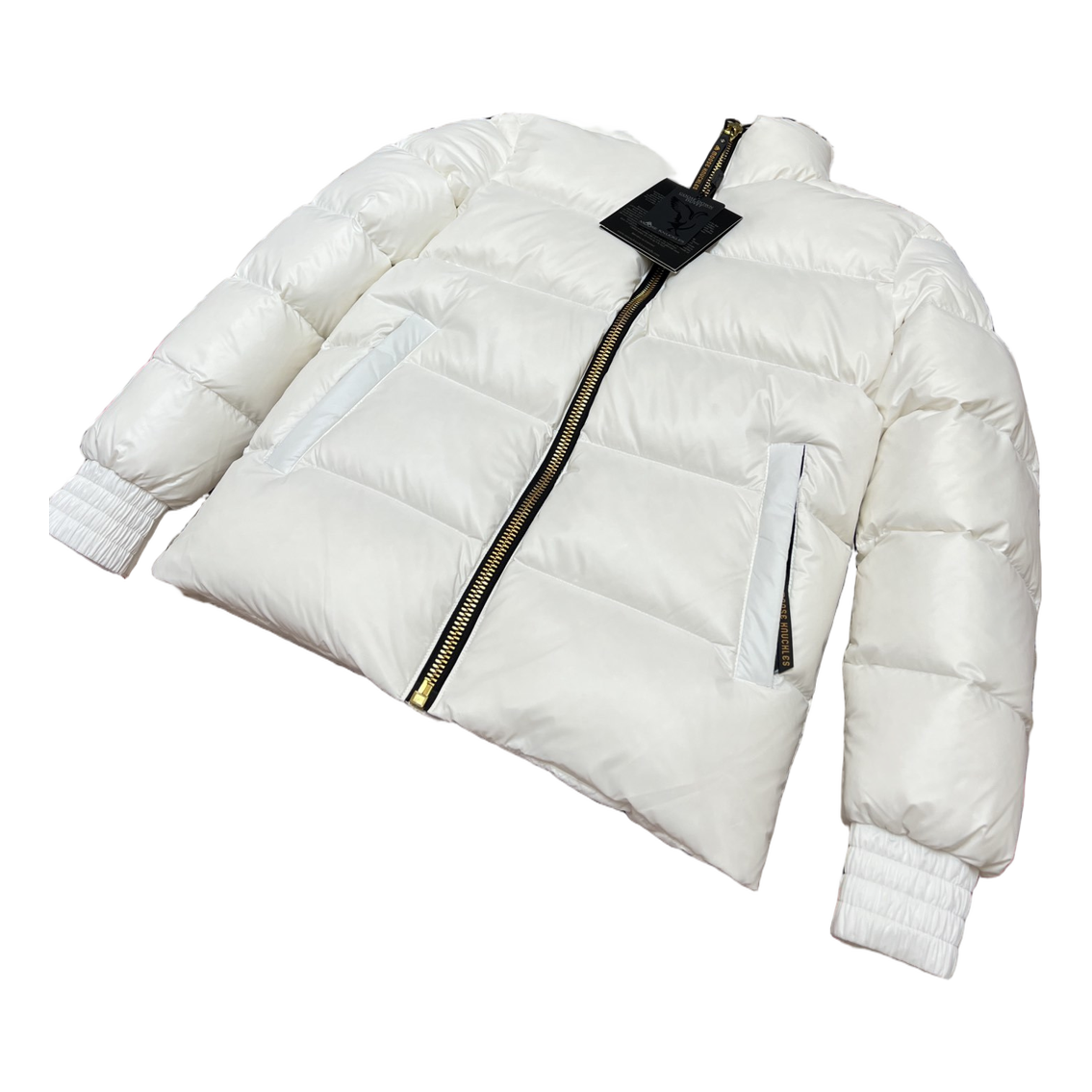 Moose Knuckles Logo-Zip Quilted Puffer Bomber – Off White | Canadian Down
