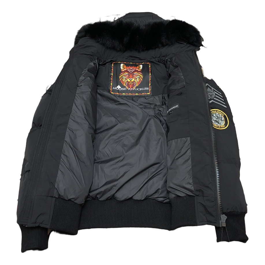 Moose Knuckles Patch-Detail Hooded Bomber – Black | Canadian Down