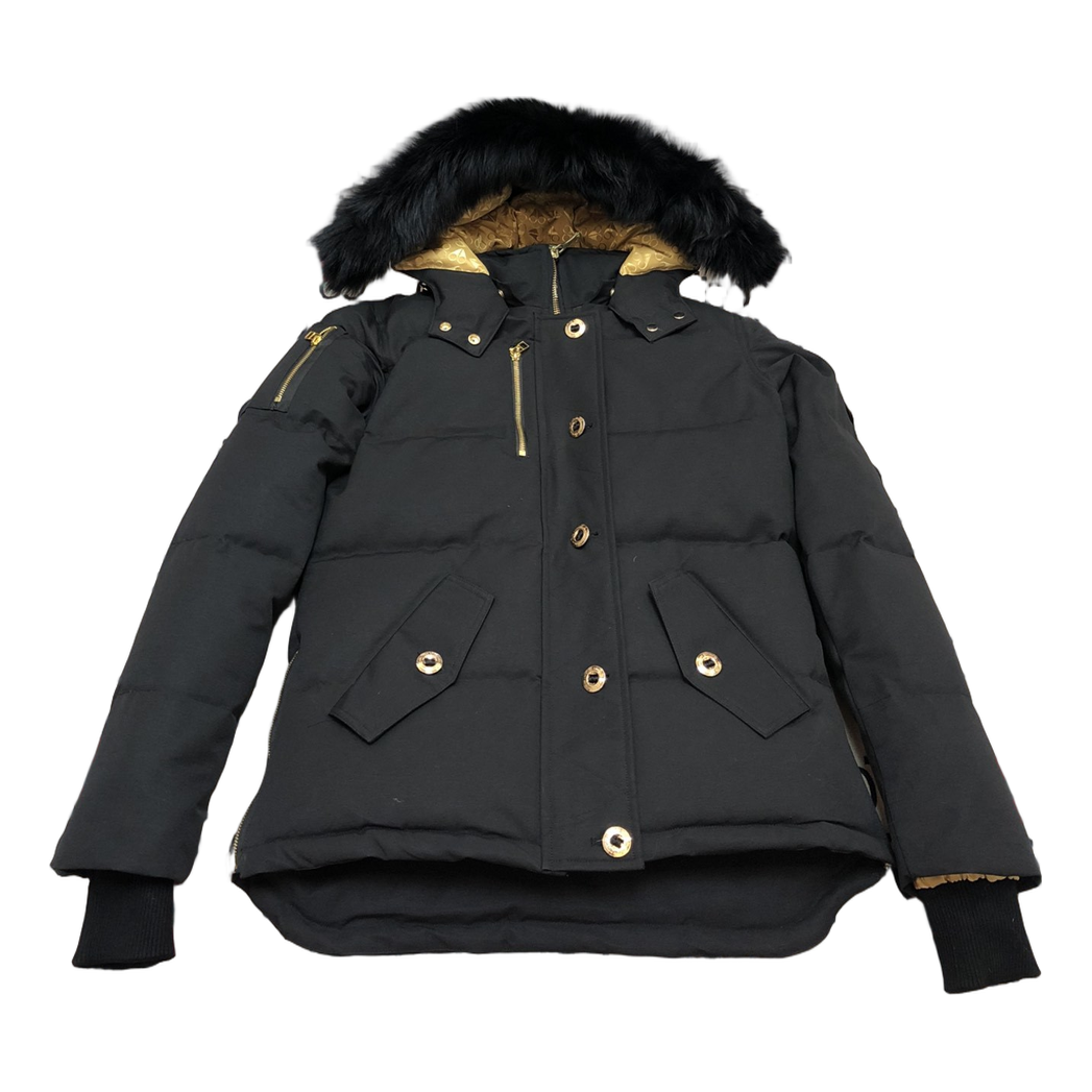 Moose Knuckles Gold 3Q Fur-Trim Hooded Puffer Jacket – Black | Canadian Down