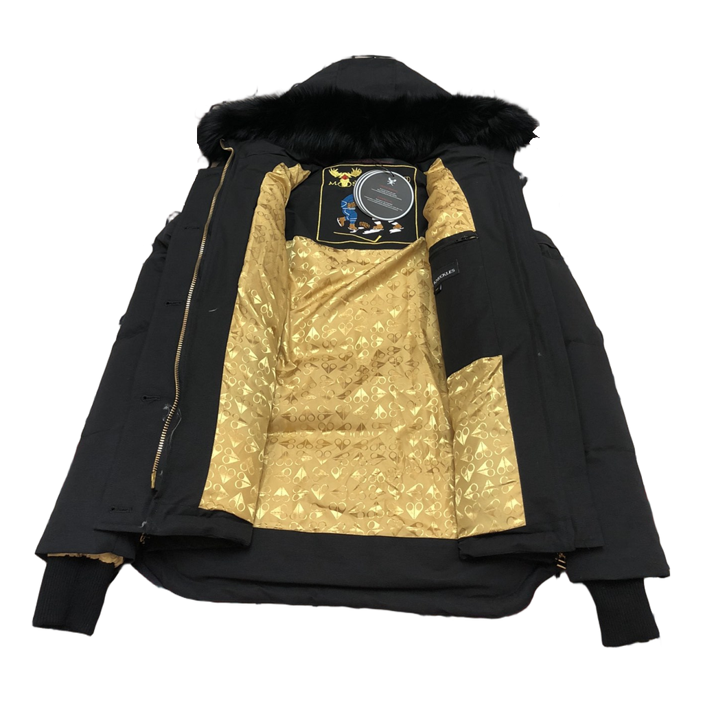 Moose Knuckles Gold 3Q Fur-Trim Hooded Puffer Jacket – Black | Canadian Down