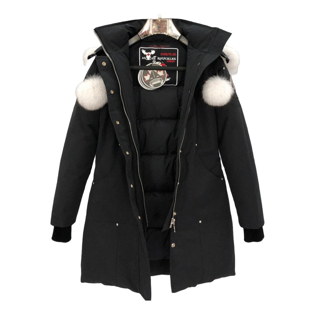 Moose Knuckles Stirling Parka – White Fur Trim | Pom-Pom Signature