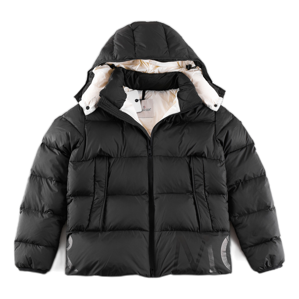Moncler Contrast-Lined Logo-Hood Down Puffer Jacket — Black