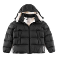 Moncler Contrast-Lined Logo-Hood Down Puffer Jacket — Black