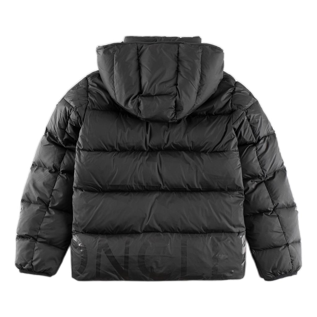 Moncler Contrast-Lined Logo-Hood Down Puffer Jacket — Black