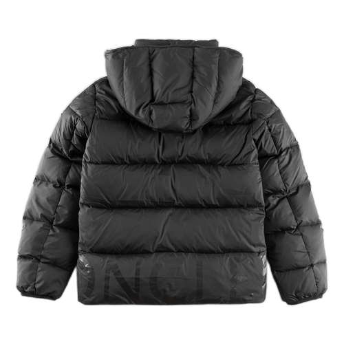 Moncler Contrast-Lined Logo-Hood Down Puffer Jacket — Black