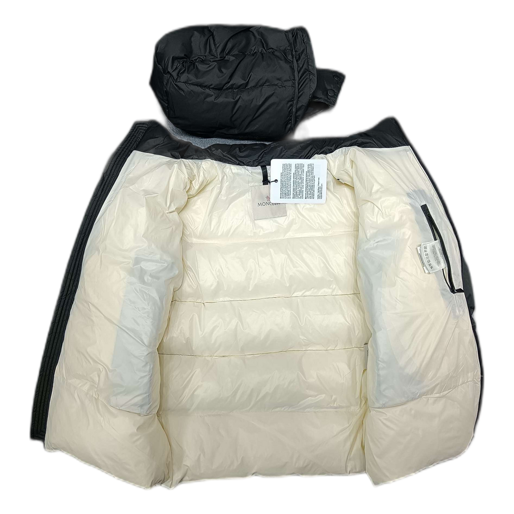 Moncler Contrast-Lined Logo-Hood Down Puffer Jacket — Black