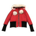 Moose Knuckles Debbie Pom-Pom Hooded Bomber Jacket – Red | Canadian Down