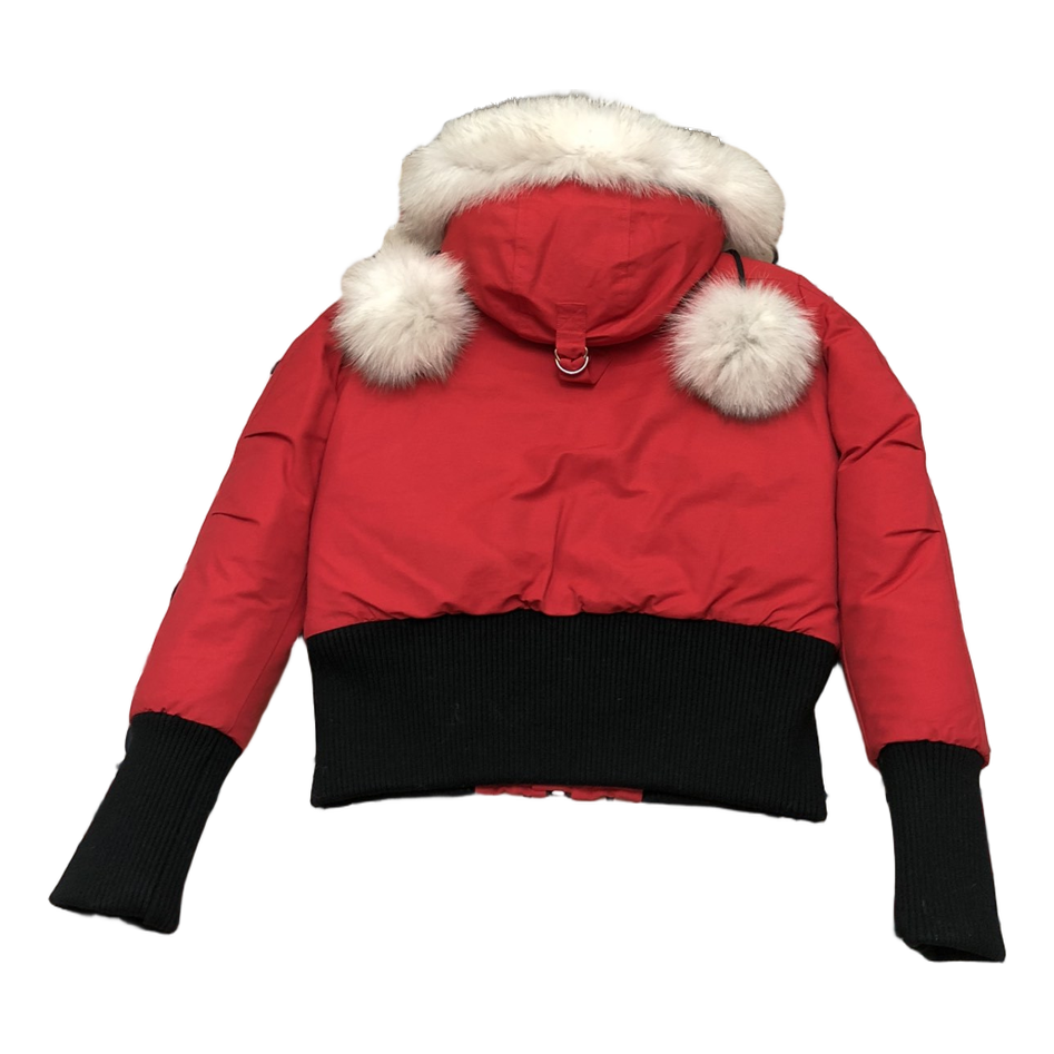 Moose Knuckles Debbie Pom-Pom Hooded Bomber Jacket – Red | Canadian Down