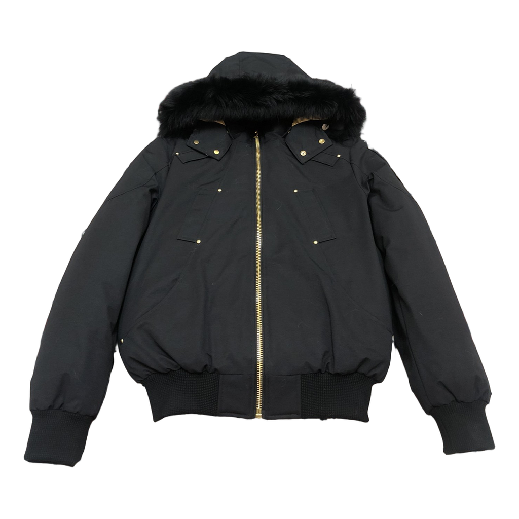 Moose Knuckles Gold Ballistic Fur-Trim Bomber – Black | Canadian Down