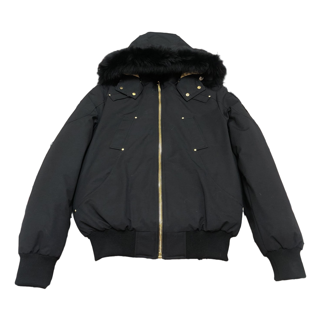 Moose Knuckles Gold Ballistic Fur-Trim Bomber – Black | Canadian Down
