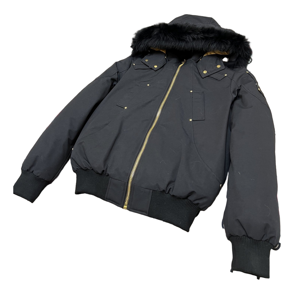 Moose Knuckles Gold Ballistic Fur-Trim Bomber – Black | Canadian Down