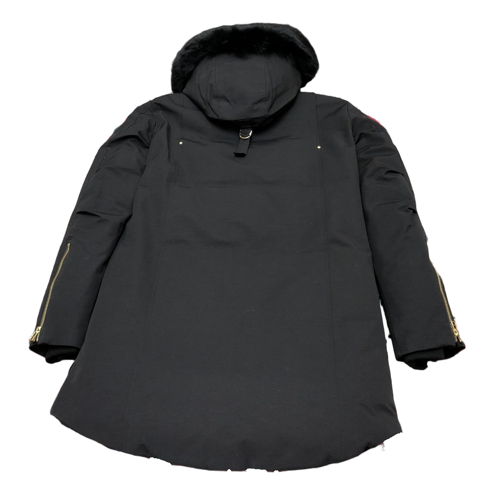 Moose Knuckles Gold-Lined Fur-Trim Long Parka – Black | Canadian Down