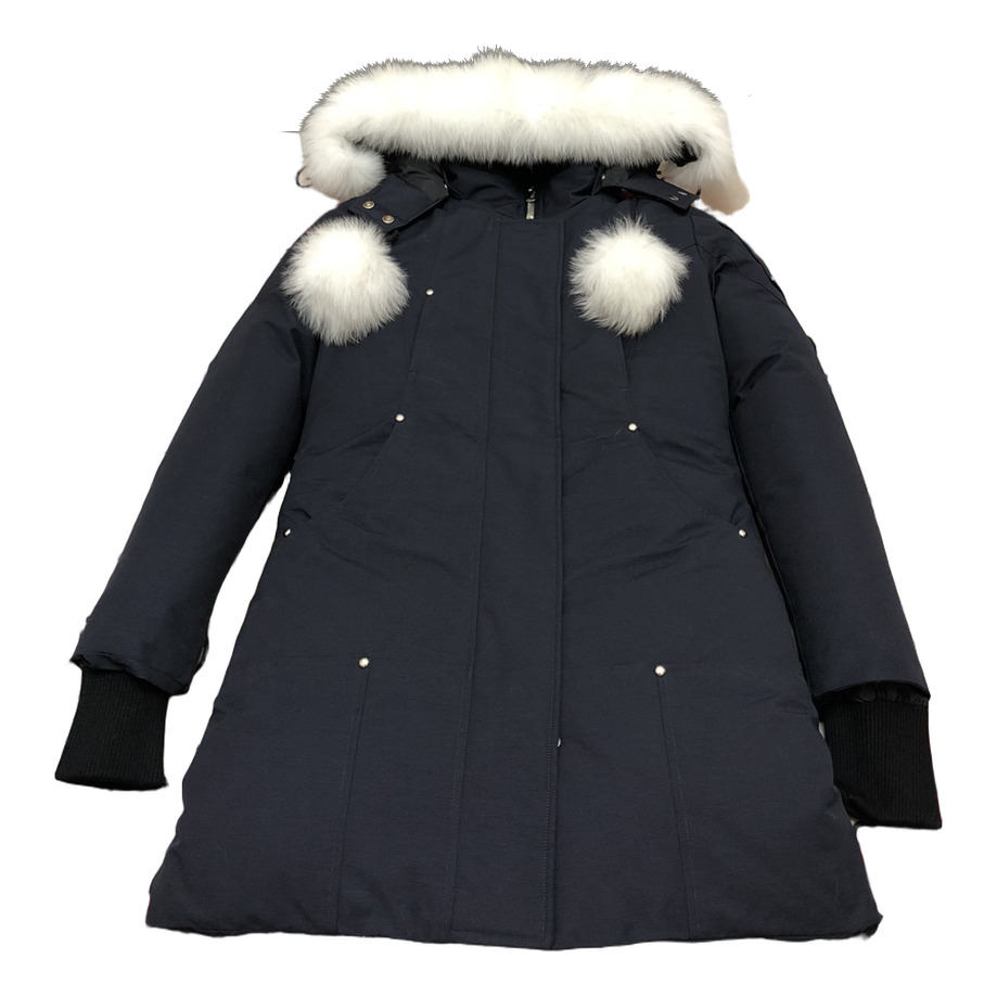 Moose Knuckles Stirling Pom-Pom Fur-Trim Parka – Navy | Canadian Down