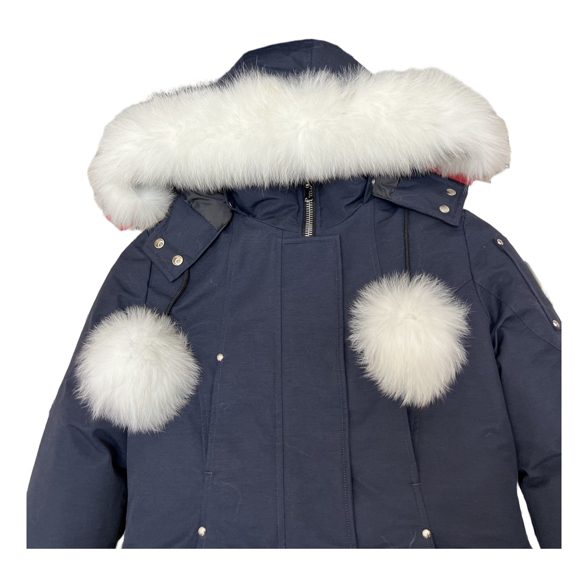 Moose Knuckles Stirling Pom-Pom Fur-Trim Parka – Navy | Canadian Down