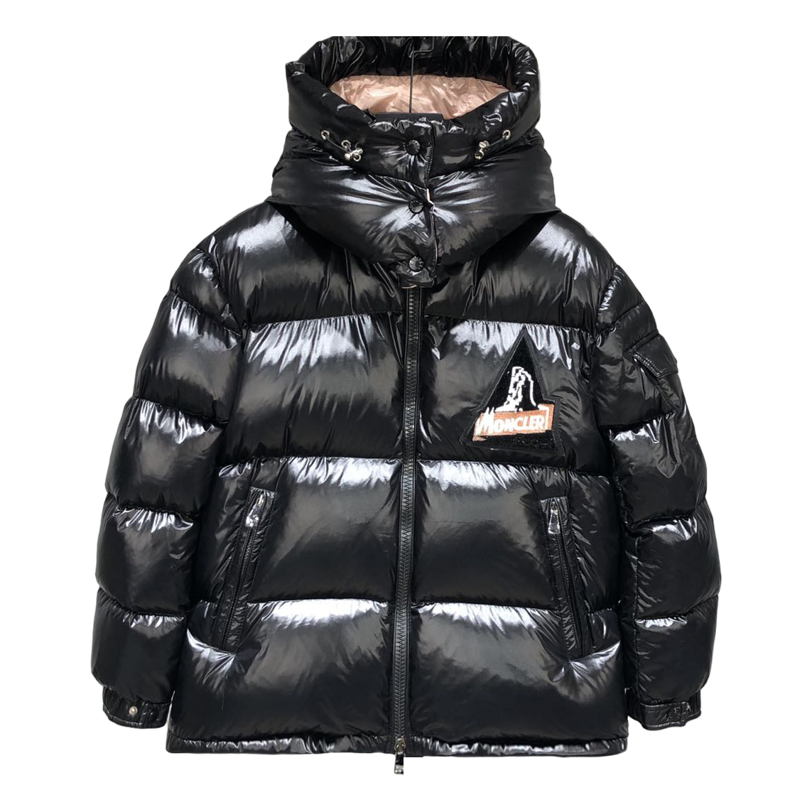 Moncler Mountain-Badge Glossy Short Puffer Jacket – Black | Premium Down
