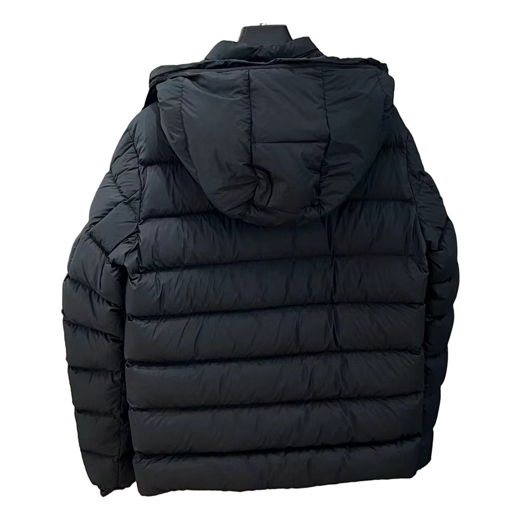 Moncler Vertical-Logo Placket Hooded Puffer Jacket – Black | Premium Down