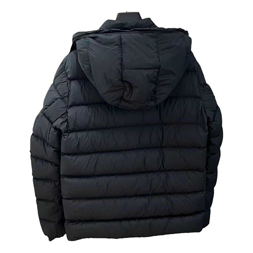 Moncler Vertical-Logo Placket Hooded Puffer Jacket – Black | Premium Down