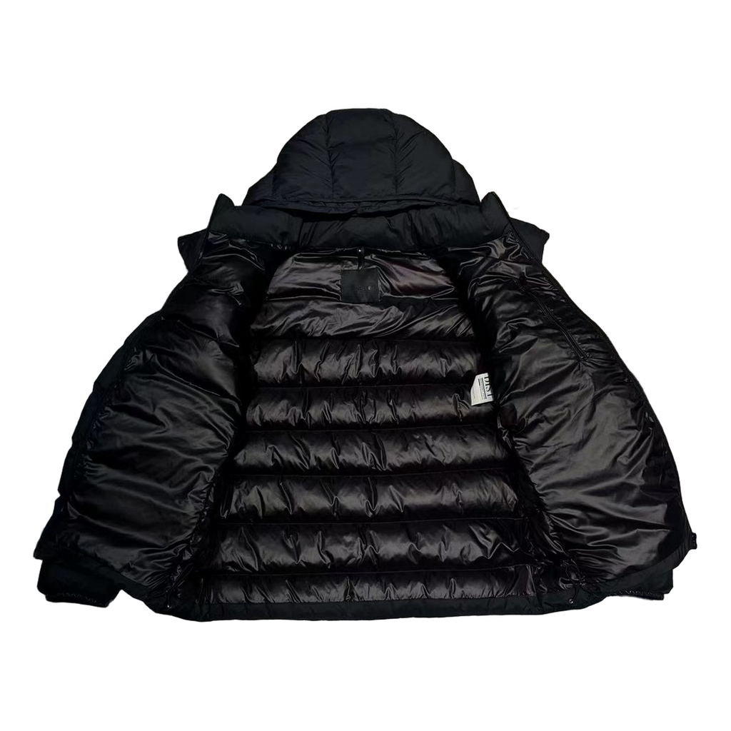 Moncler Vertical-Logo Placket Hooded Puffer Jacket – Black | Premium Down