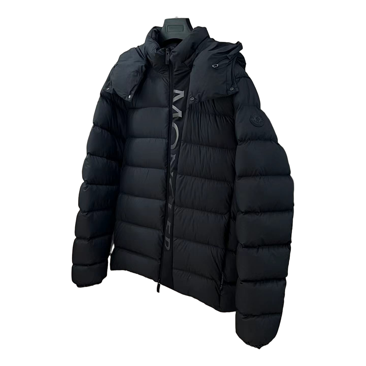 Moncler Vertical-Logo Placket Hooded Puffer Jacket – Black | Premium Down