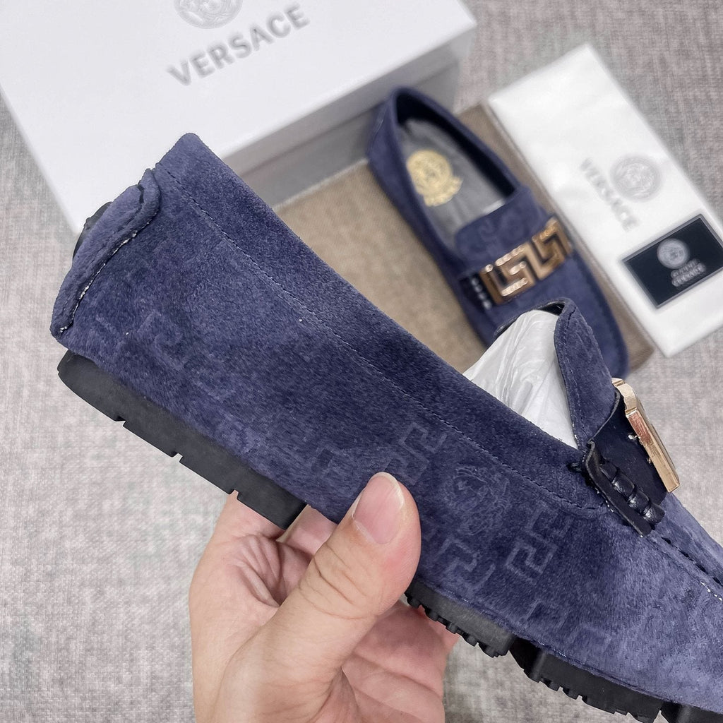 Versace Men's Navy Blue Patterned Loafers