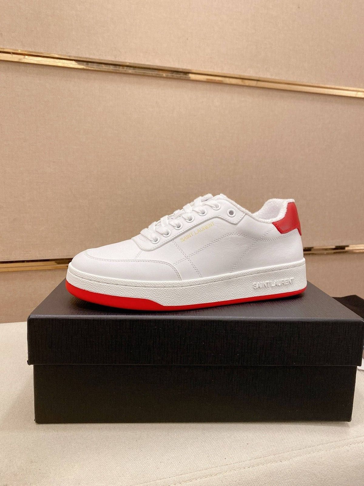 Saint Laurent White Red Perforated Low-Top Sneakers