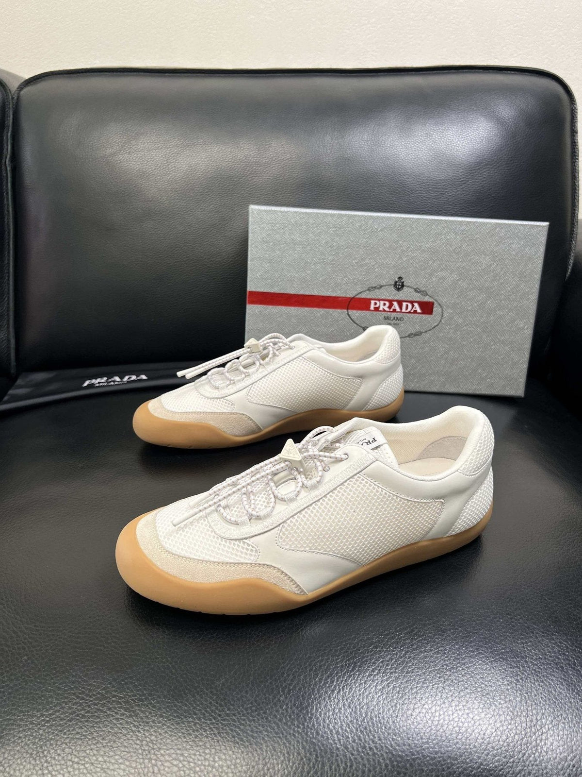 Prada Men's White Gum Sole Sneakers