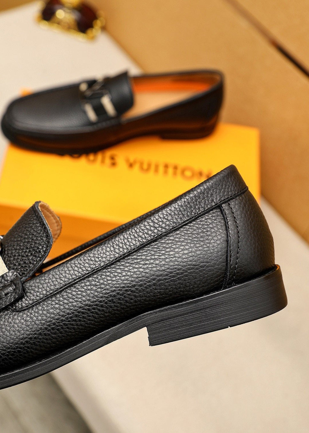 Louis Vuitton Black Pebbled Leather Loafers - Silver-Tone Hardware
