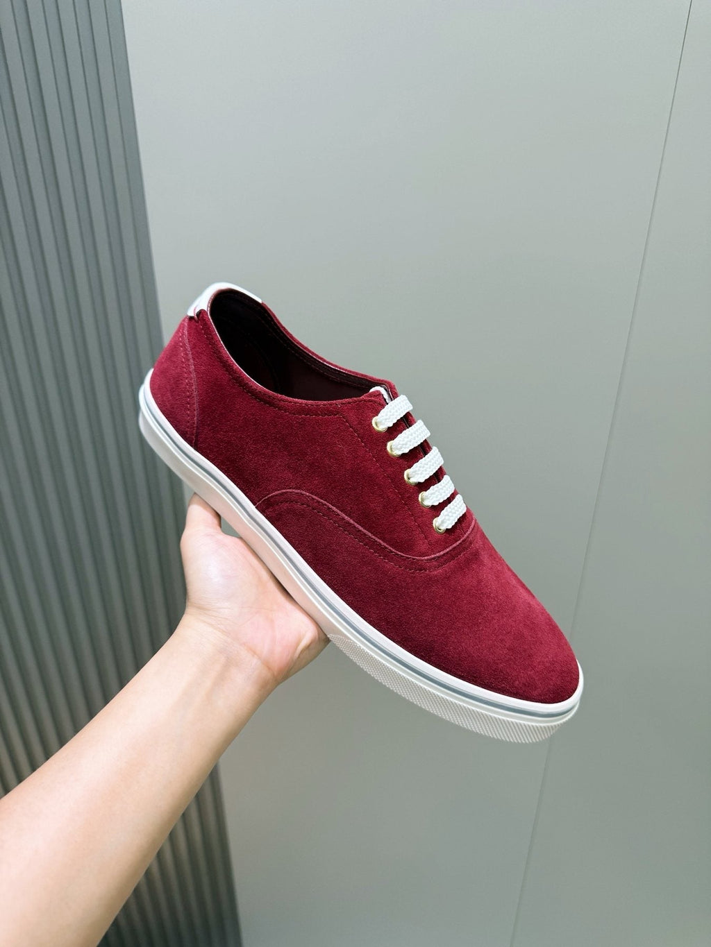 Brunello Cucinelli Burgundy Suede Low-Top Sneakers
