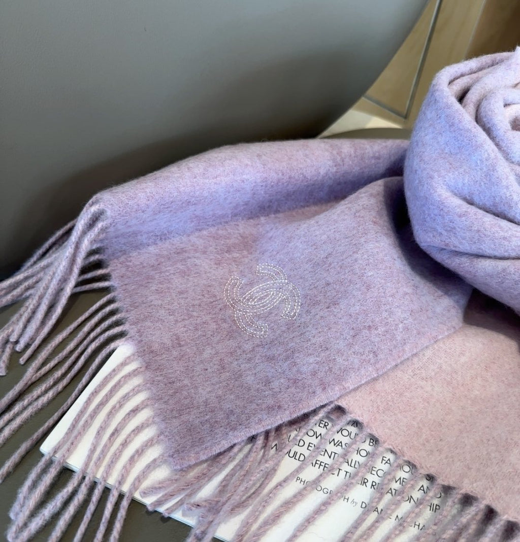 Chanel Fringed Logo Scarf