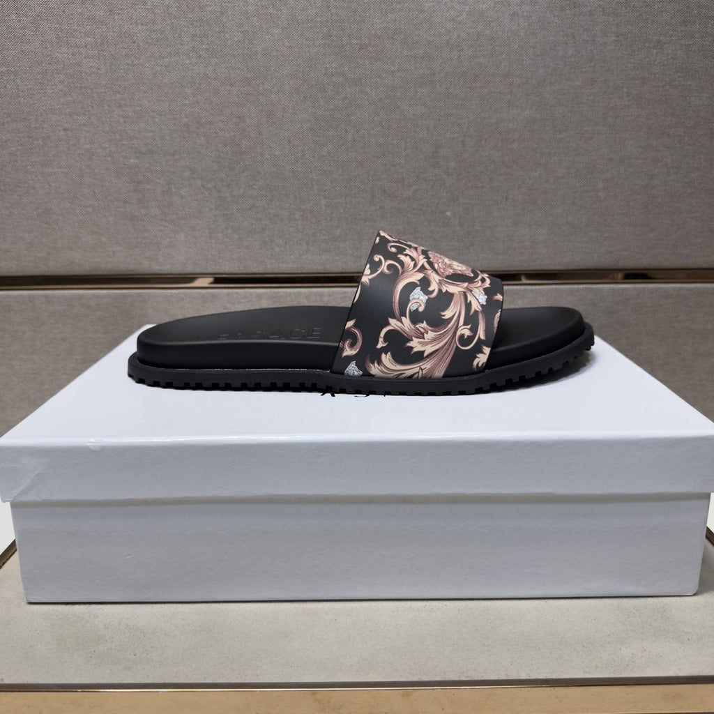 Versace Black Ornamental Strap Slide Sandals