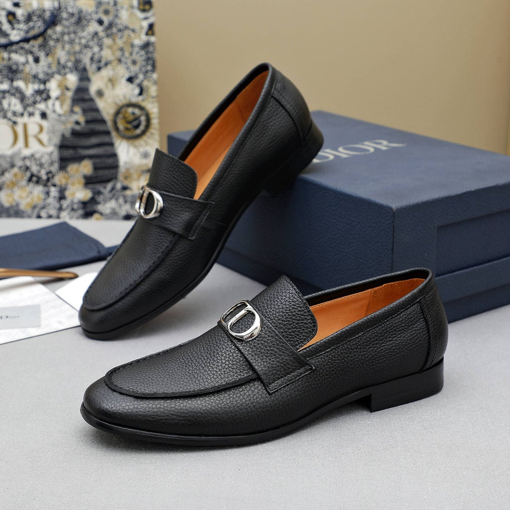 Dior Black Pebbled Leather Loafers