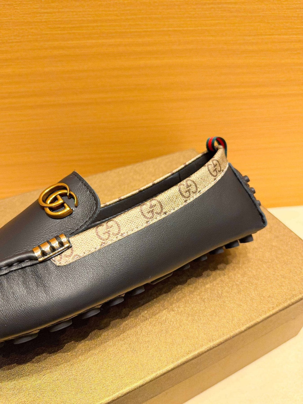 Gucci Black Loafers with Patterned Trim