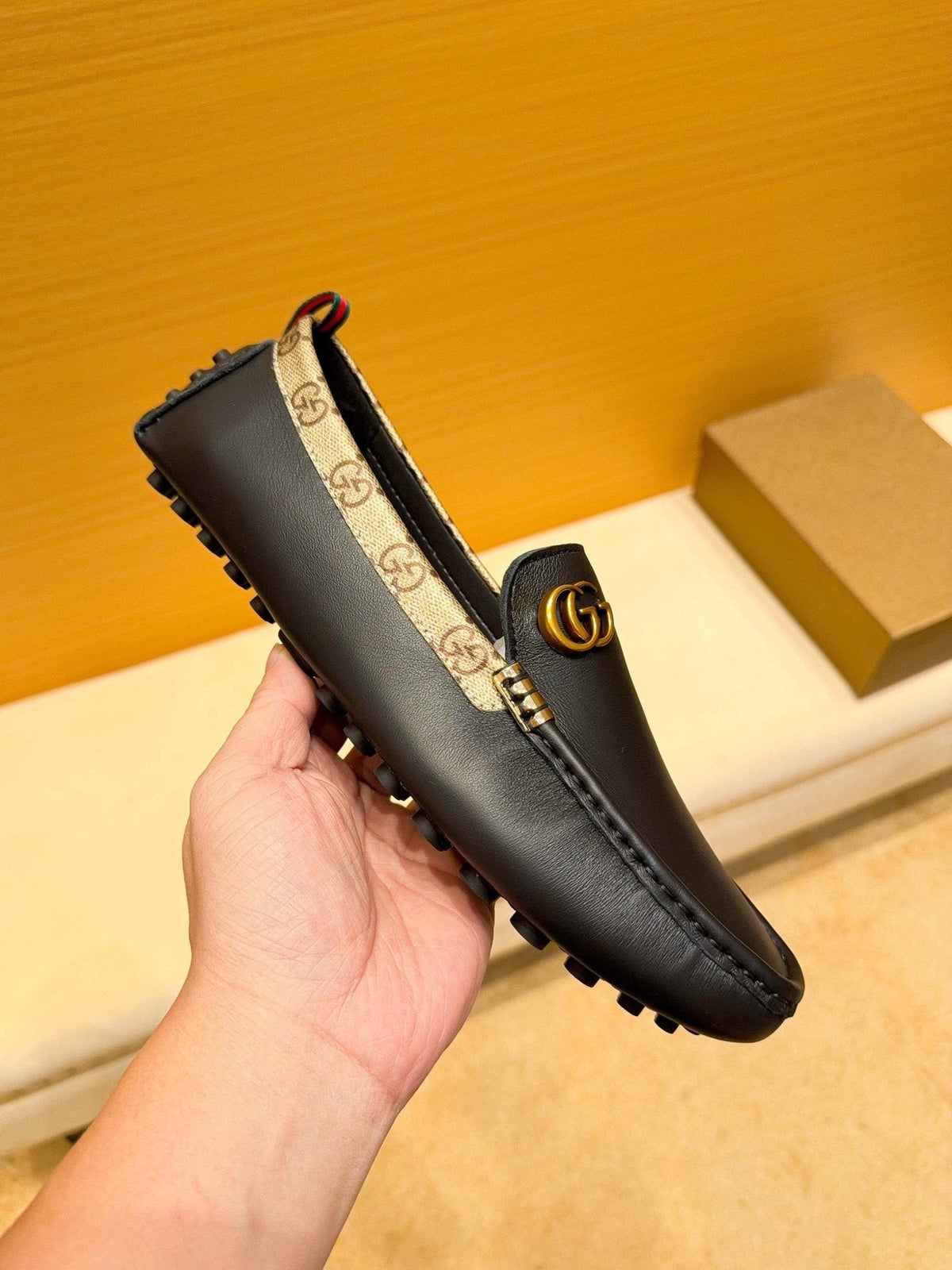 Gucci Black Loafers with Patterned Trim