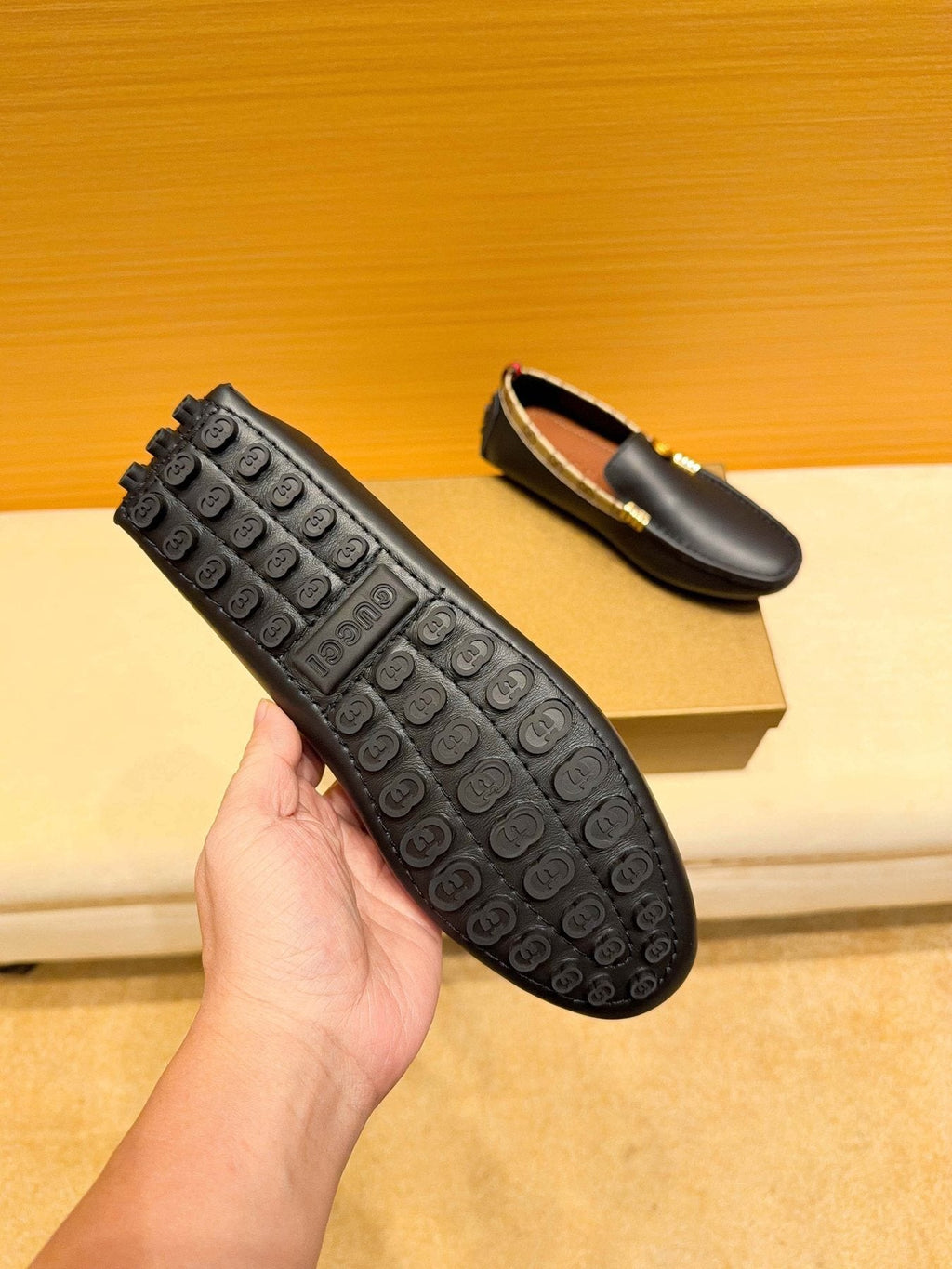 Gucci Black Loafers with Patterned Trim